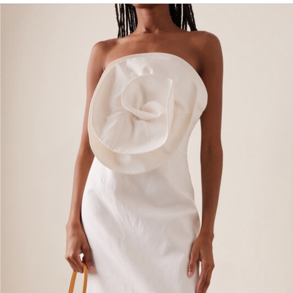 Mara Hoffman Maia Floral Applique Cotton Linen Blend Midi Dress Off White Cream